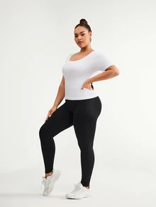 SHEIN Sports Plus Size Seamless Sports Set, Short Sleeve Top And Leggings - Multicolor - View 5