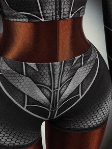 Amplova Contrast Color Clown Halloween Black White Red Striped Zipper Women's Mini Tight Two Pieces Set - Red - View 7
