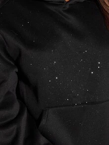 ROMWE Street Style Casual Versatile Loose Fit Pullover Glitter Fabric Plus Size Sweatshirt - Black - View 8
