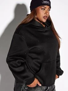 ROMWE Street Style Casual Versatile Loose Fit Pullover Glitter Fabric Plus Size Sweatshirt - Black - View 4