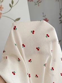 CottageSlumber Plus Size Women's Lip Lace Trim Custom Embroidered Lace With Cherry Ditsy Floral Short Sleeve Cardigan Top And Pants Pajama Set, Comfortable And Elegant Detailed Design - Apricot - View 8