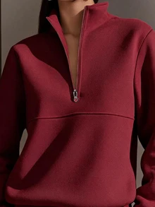 SHEIN EZwear Sweatshirt Lengan Panjang Wanita Warna Polos Kasual Serbaguna untuk Sehari-hari - Hot Pink - View 3