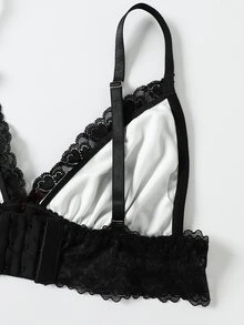 Betty Boop x SHEIN Lace Patchwork Cartoon Print Bra - Black - View 10