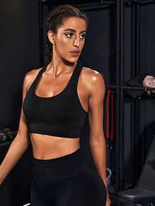 SHEIN Velisys 3pcs Seamless High Elastic Hollow Mesh Back Sports Bra, Suitable For Yoga, Fitness, Daily Wear, Multi-Functional - Black - View 3