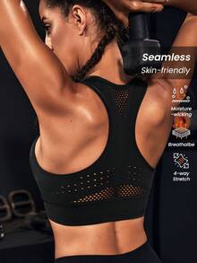 SHEIN Velisys 3pcs Seamless High Elastic Hollow Mesh Back Sports Bra, Suitable For Yoga, Fitness, Daily Wear, Multi-Functional - Black - View 7