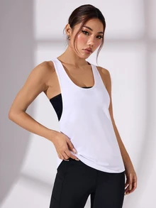 SHEIN Rhythm Era 大码女式极简印花运动背心 - 白色 - 查看 4
