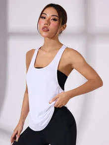 SHEIN Rhythm Era 大码女式极简印花运动背心 - 白色 - 查看 5
