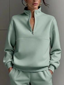 SHEIN EZwear 女款純色休閒百搭日常穿著長袖衛衣 - 薄荷綠 - 查看 3