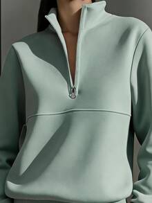 SHEIN EZwear 女款純色休閒百搭日常穿著長袖衛衣 - 薄荷綠 - 查看 4
