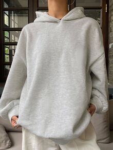 Livesso Petite Women's Solid Color Drop Shoulder Long Sleeve Casual Hooded Sweatshirt Fall Oversized Tshirts For Women - Grey - View 3