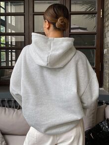 Livesso Petite Women's Solid Color Drop Shoulder Long Sleeve Casual Hooded Sweatshirt Fall Oversized Tshirts For Women - Grey - View 2
