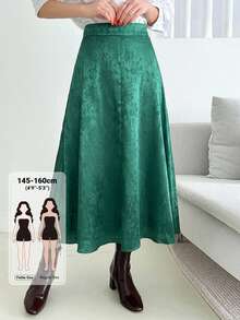 DAZY Women's Vintage Elegant Jacquard Pleated Midi Skirt For Vacation And Date Fall - Green - View 1