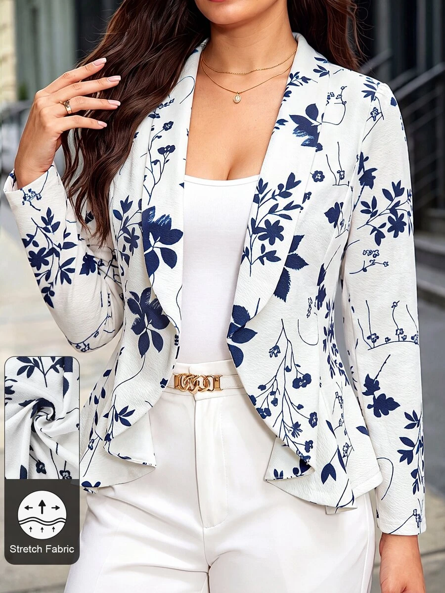 GlowEve CURVE Versatile Premium Textured Fabric Printed Plus Size Women's Blazer - Multicolor - View 1
