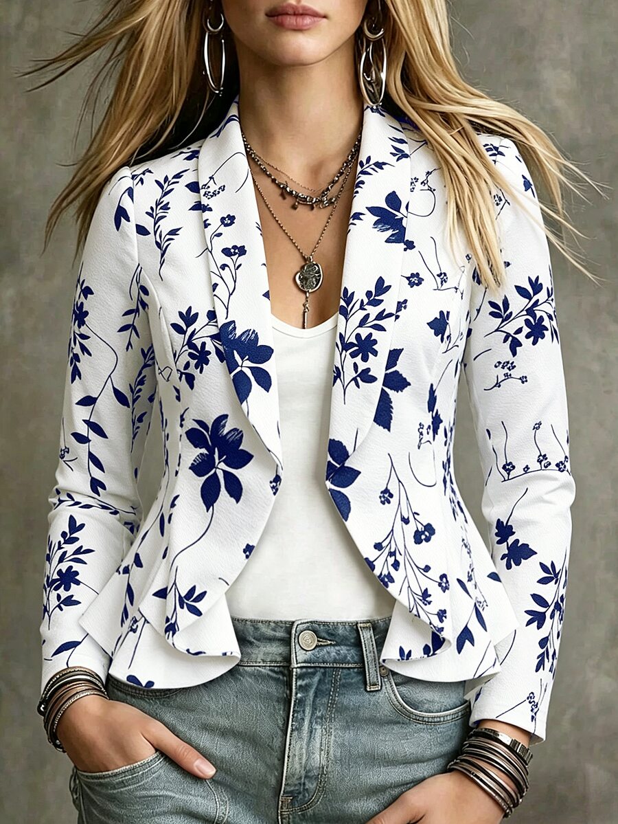 GlowEve CURVE Versatile Premium Textured Fabric Printed Plus Size Women's Blazer - Multicolor - View 1