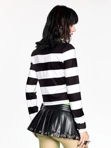 Beetlejuice X ROMWE Horror Movie Snake Pattern Striped Long Sleeve Slim Fit Women's T-Shirt - Multicolor - View 7