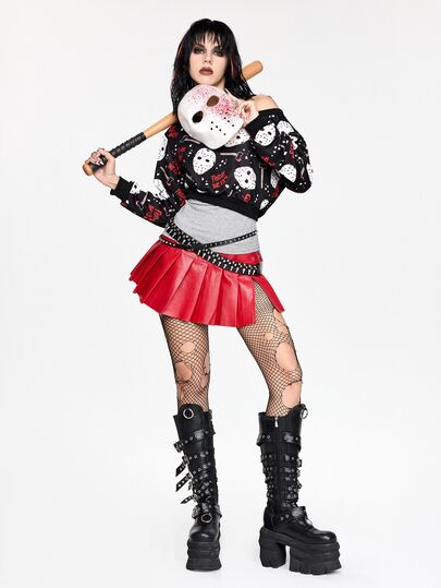 Friday the 13th X ROMWE Sweat-shirt à manches longues pour femme, col asymétrique, imprimé lettres sombres, style mode