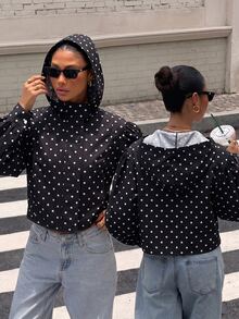 Muchica Jaket Berkerudung Wanita Motif Polkadot Tenun Hitam - Hitam - View 1