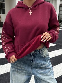 Muchica Plus Size Women's Letter Print Casual Streetwear Everyday Sweatshirt Autumn Formal Going Out Burgundy - Burgundy - View 7