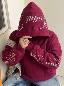 Muchica Plus Size Women's Letter Print Casual Streetwear Everyday Sweatshirt Autumn Formal Going Out Burgundy - Burgundy - View 5