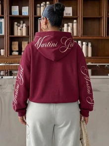 Muchica Plus Size Women's Letter Print Casual Streetwear Everyday Sweatshirt Autumn Formal Going Out Burgundy - Burgundy - View 2