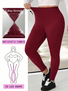 Solflare Burgundy High Waist Seamless Plus Size Leggings - Burgundy - View 1