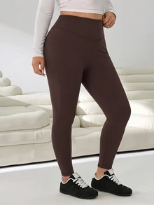 Solflare Chocolate Brown High Waist Plus Size Leggings - Chocolate Brown - View 3