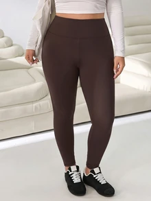 Solflare Chocolate Brown High Waist Plus Size Leggings - Chocolate Brown - View 6