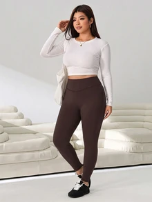 Solflare Chocolate Brown High Waist Plus Size Leggings - Chocolate Brown - View 5