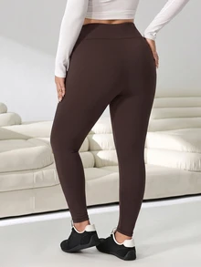 Solflare Chocolate Brown High Waist Plus Size Leggings - Chocolate Brown - View 2