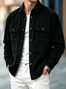 Manfinity Dauomo Men's Solid Color Single-Breasted Casual Versatile Daily Travel Long Sleeve Jacket - Black - View 3