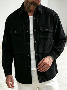 Manfinity Dauomo Men's Solid Color Single-Breasted Casual Versatile Daily Travel Long Sleeve Jacket - Black - View 6