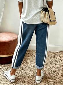 Breezaya Women's Colorblock Pocket Casual Daily Travel Long Pants - Dark Wash - View 2