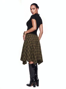 SHEIN ICON Women's Fashion Commuter Plaid Asymmetric Hem Skirt - Multicolor - View 2