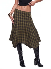 SHEIN ICON Women's Fashion Commuter Plaid Asymmetric Hem Skirt - Multicolor - View 6