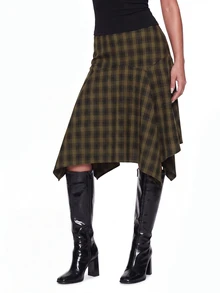 SHEIN ICON Women's Fashion Commuter Plaid Asymmetric Hem Skirt - Multicolor - View 7