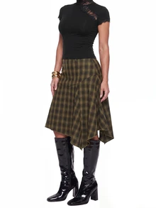 SHEIN ICON Women's Fashion Commuter Plaid Asymmetric Hem Skirt - Multicolor - View 5