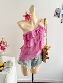 Soleia Women's Solid Color Casual Versatile Daily Wear Top - Pink - View 8