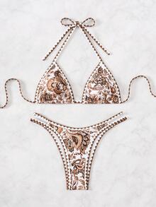 Swim Vcay Women's Printed Vacation Style Bikini Set With Neck-Hanging Design Summer Beach - Multicolor - View 6