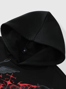 ROMWE MEN Men's Hip-Hop Dark Style Letter Print Long Sleeve Hoodie - Black - View 3
