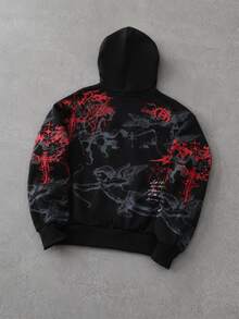 ROMWE MEN Men's Hip-Hop Dark Style Letter Print Long Sleeve Hoodie - Black - View 2