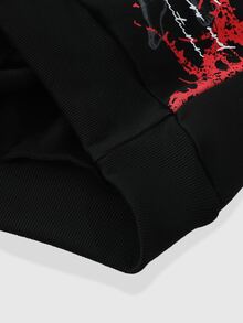 ROMWE MEN Men's Hip-Hop Dark Style Letter Print Long Sleeve Hoodie - Black - View 5