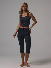 MUSERA Mid Rise Skinny Fitted Denim Jeans Autumn Winter Fall Daily Eveyday Core Denim - Black - View 1