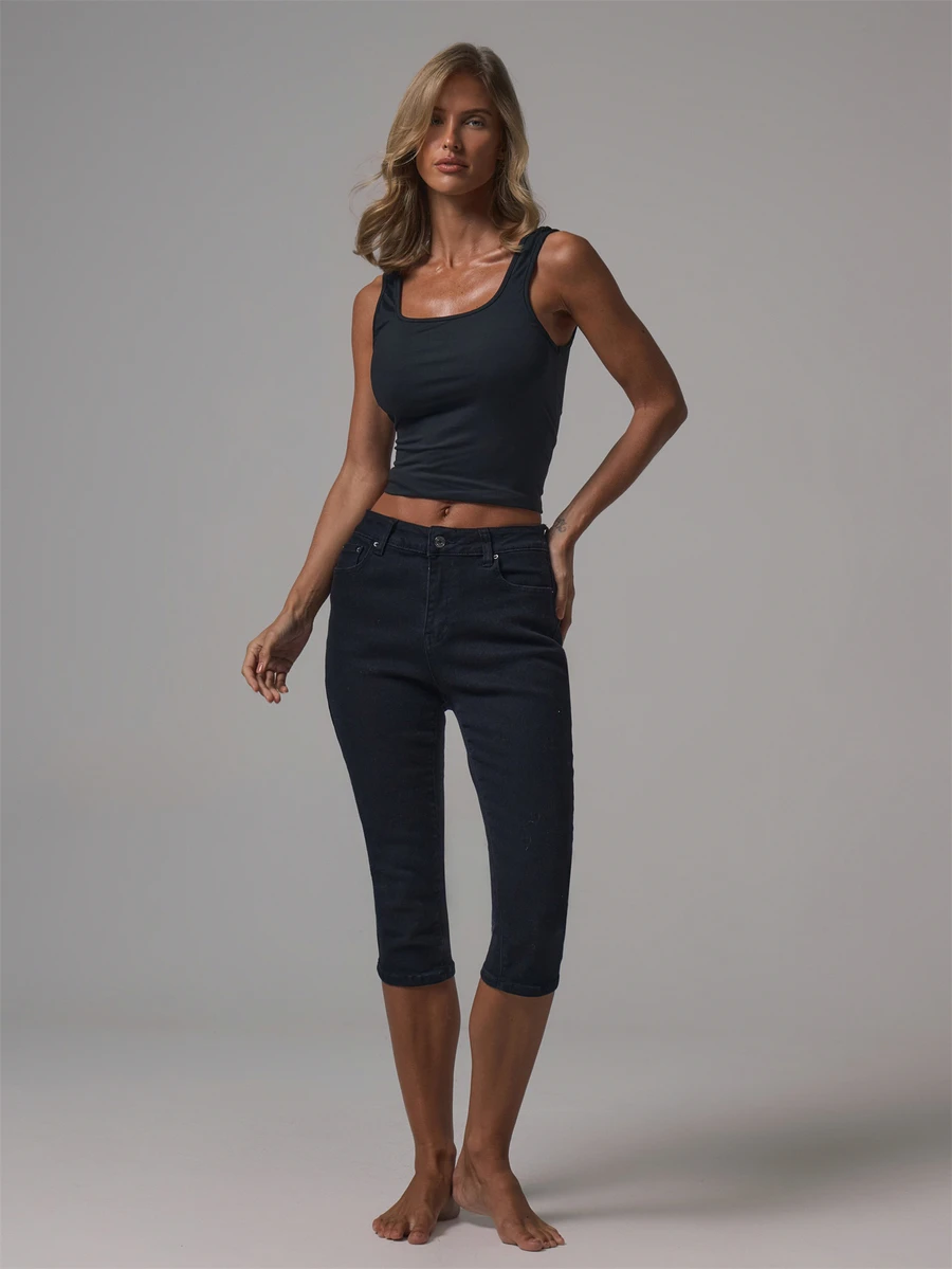 MUSERA Mid Rise Skinny Fitted Denim Jeans Autumn Winter Fall Daily Eveyday Core Denim - Black - View 1