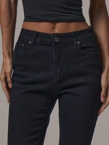 MUSERA Mid Rise Skinny Fitted Denim Jeans Autumn Winter Fall Daily Eveyday Core Denim - Black - View 3