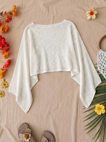 Teen Girls' Elegant Modest Crochet Cover Up Tops, Suitable For Beach Beach Vacation Vacation In Summer - Beige - View 4
