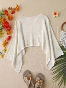 Teen Girls' Elegant Modest Crochet Cover Up Tops, Suitable For Beach Beach Vacation Vacation In Summer - Beige - View 5