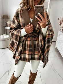 Holdful Holdful Women's Casual Plaid Batwing Sleeve Overcoat, Autumn/Winter - Multicolor - View 1