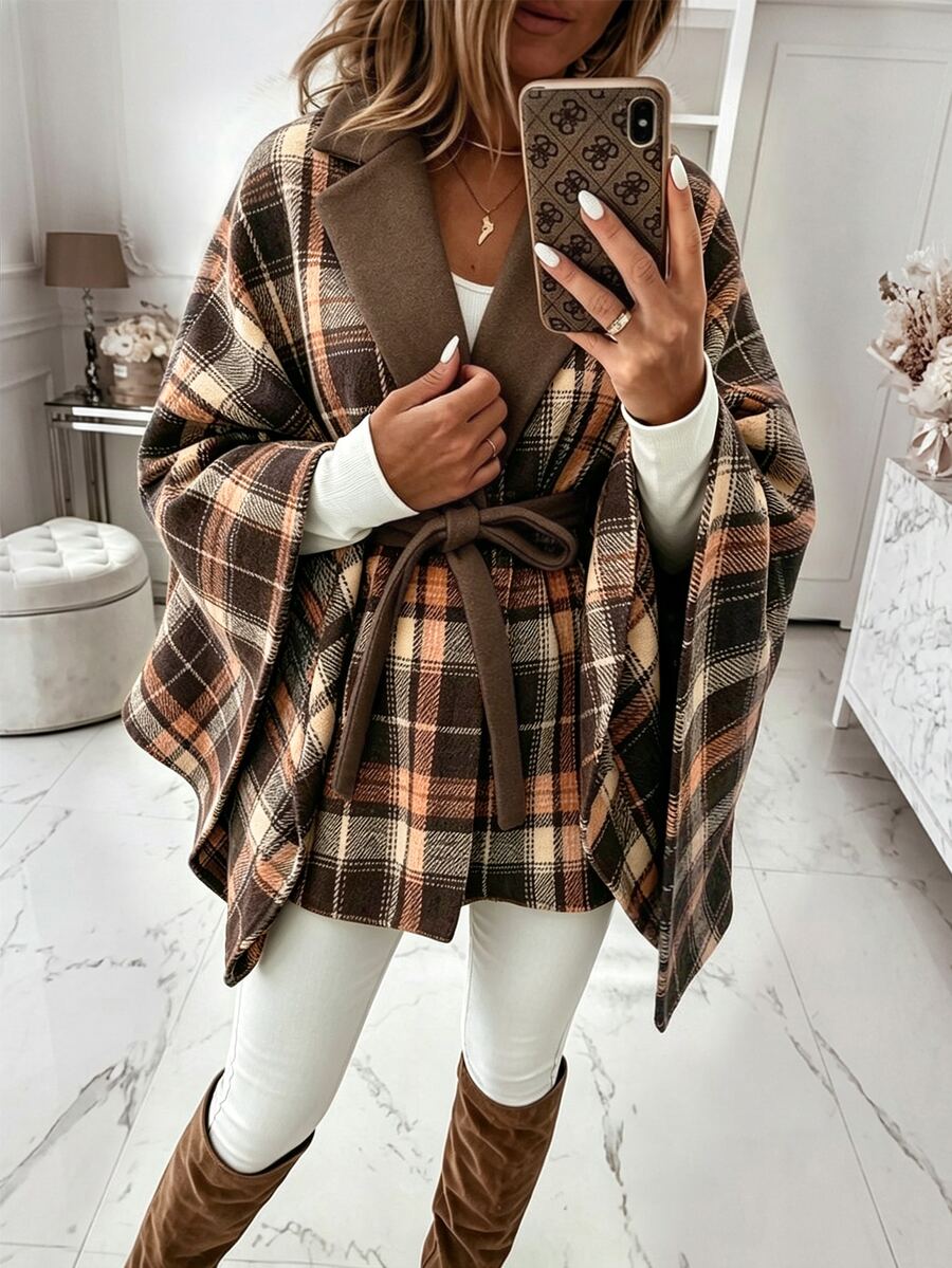 Holdful Holdful Women's Casual Plaid Batwing Sleeve Overcoat, Autumn/Winter - Multicolor - View 1
