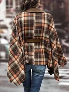 Holdful Holdful Women's Casual Plaid Batwing Sleeve Overcoat, Autumn/Winter - Multicolor - View 2