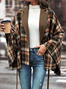 Holdful Holdful Women's Casual Plaid Batwing Sleeve Overcoat, Autumn/Winter - Multicolor - View 5